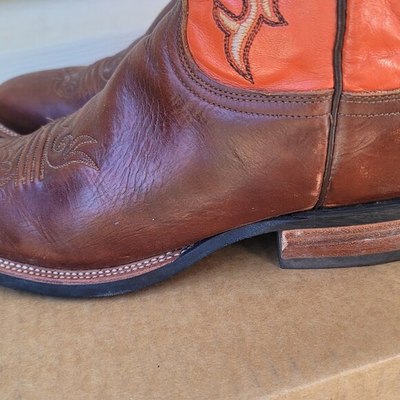 Lucchese 2000 Orange Brown Leather Embroidered Cowgirl Western Boots Women 10 B - Picture 3 of 16